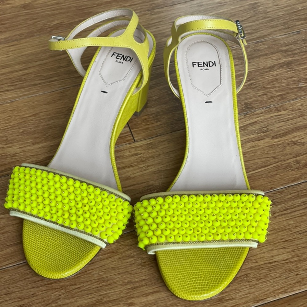Fendi Fantasia Beaded Leather Sandals In Yellow